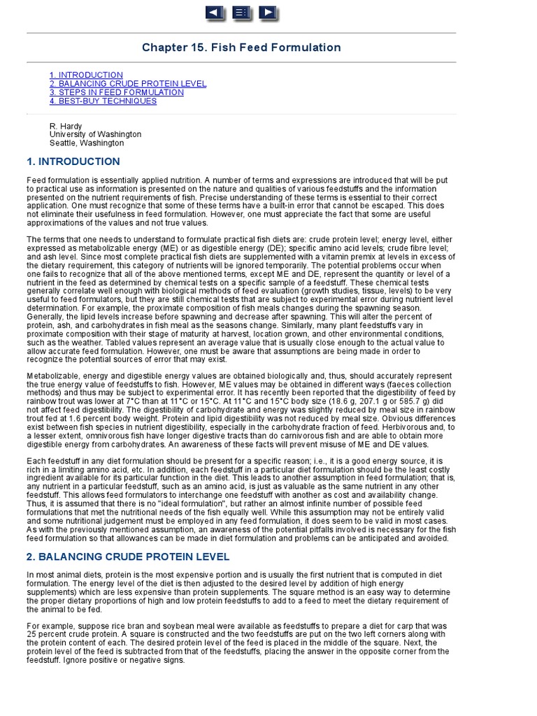 Chapter 15. Fish Feed Formulation PDF Nutrients Diet (Nutrition)
