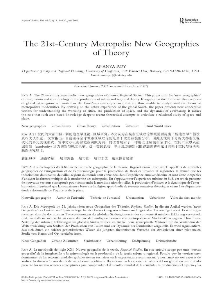 ANANYA ROY New Geographies PDF | PDF | Post-colonialisme | Théorie