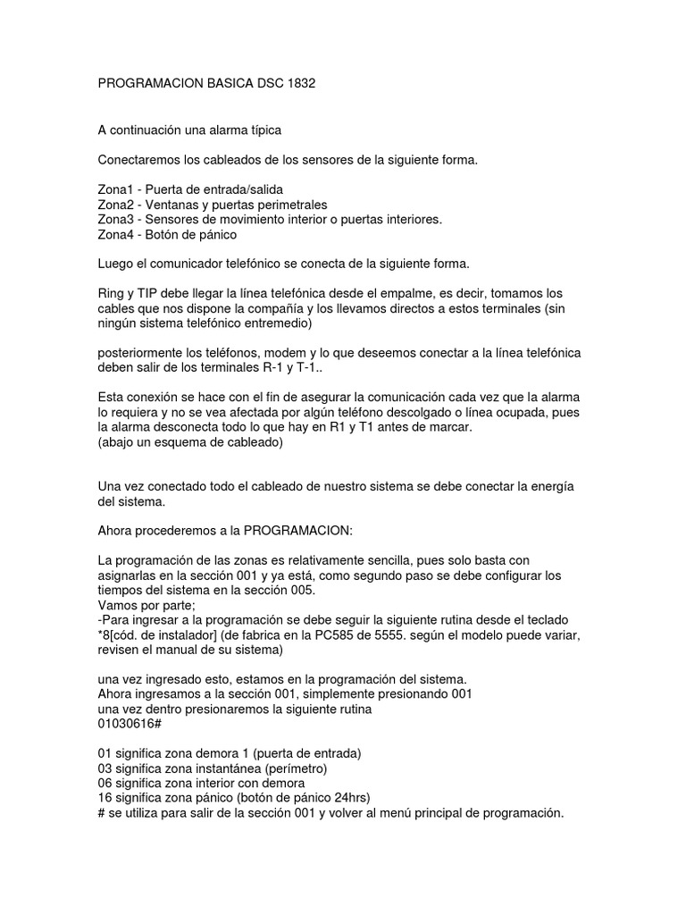 Programación Básica Alarma DSC 1832 | PDF | Equipo | Bienes manufacturados