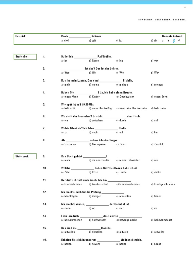 Einstufungstest Deutsch | PDF