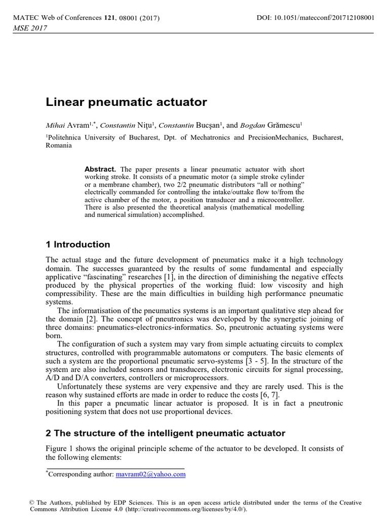 Linear Pneumatic Actuator PDF | PDF | System | Mathematical Model