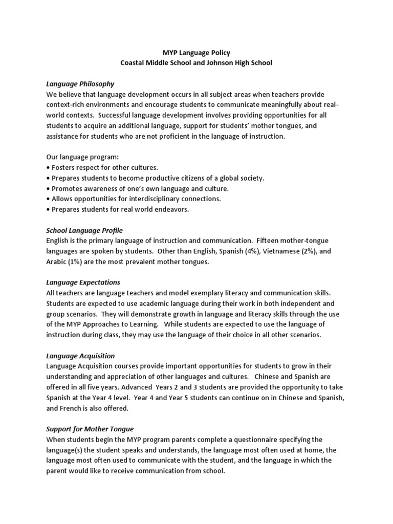 Language Policy | PDF | First Language | Literacy