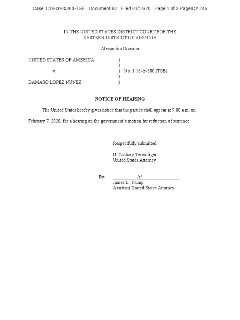 Damaso Lopez Notice of Hearing For Reduction of Sentence | PDF | Social ...