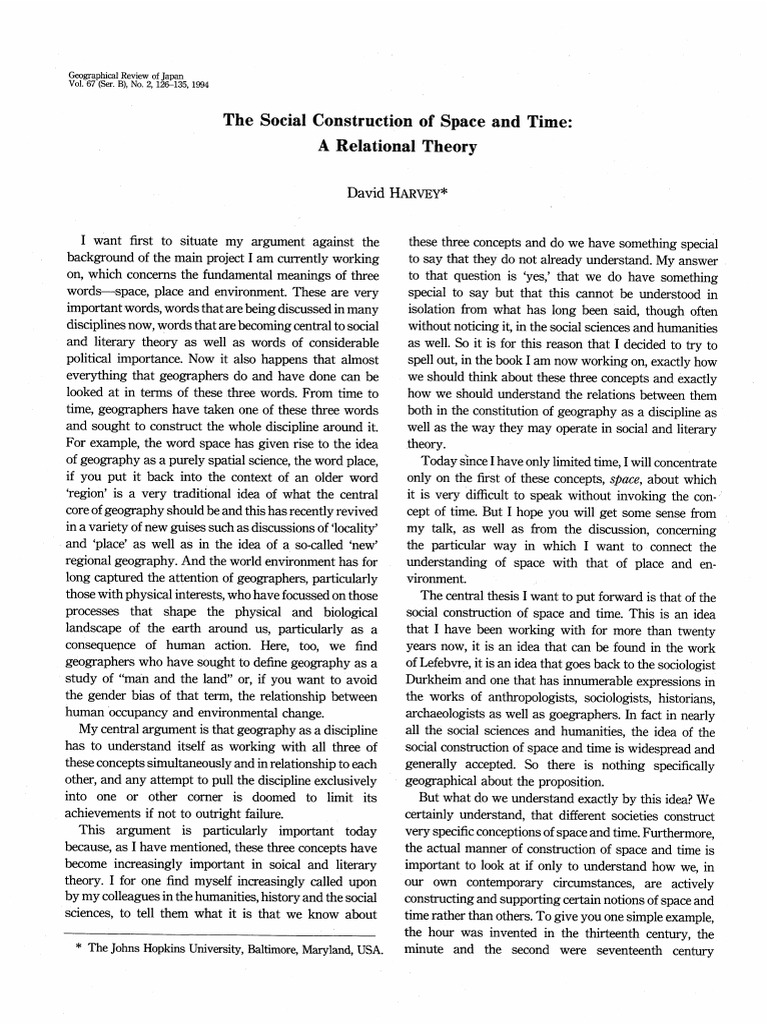 Social Construction of Space and Time | PDF | Space | Time