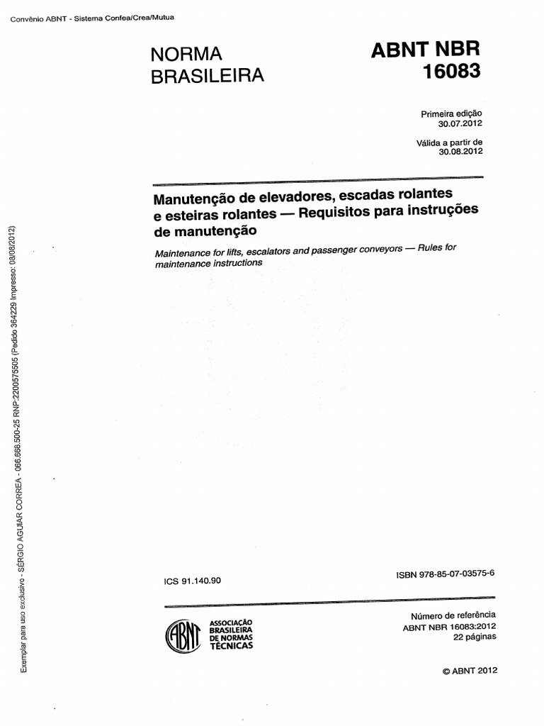 Abnt 16083 - Elevador PDF | PDF