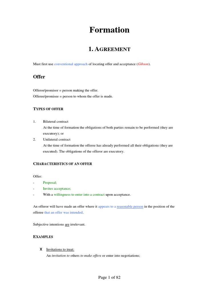 Contract Formation Essentials | PDF | Offer And Acceptance | Consideration