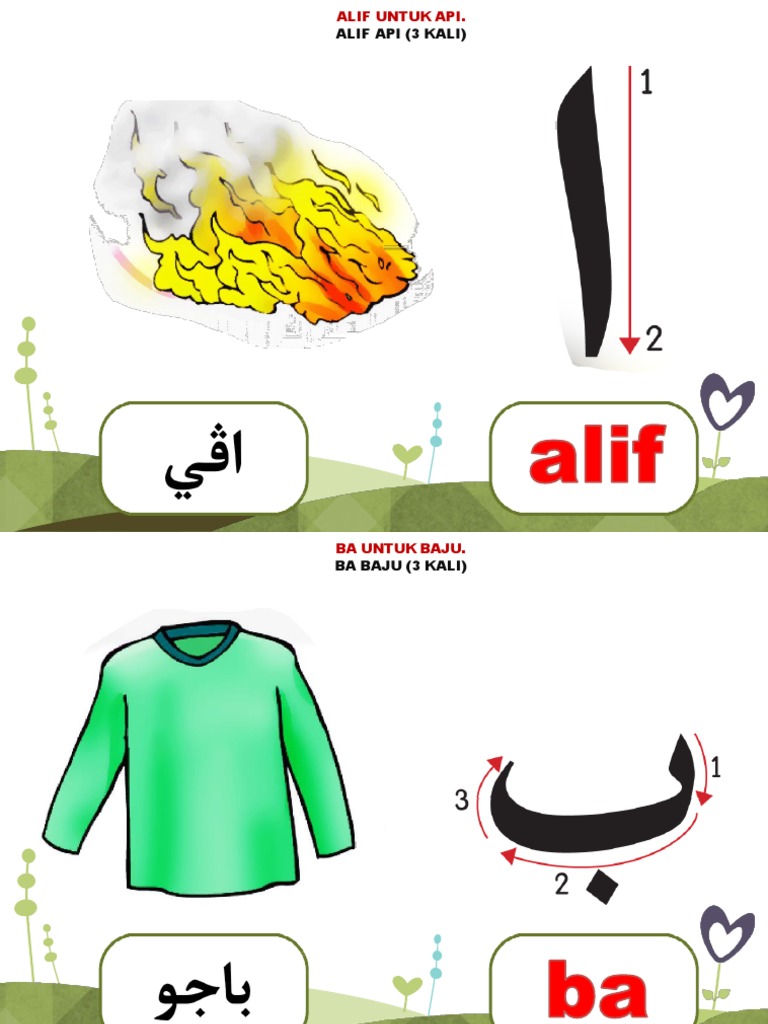 Kad Huruf Jawi Bergambar Buku Teks Tahun 1 2 | PDF