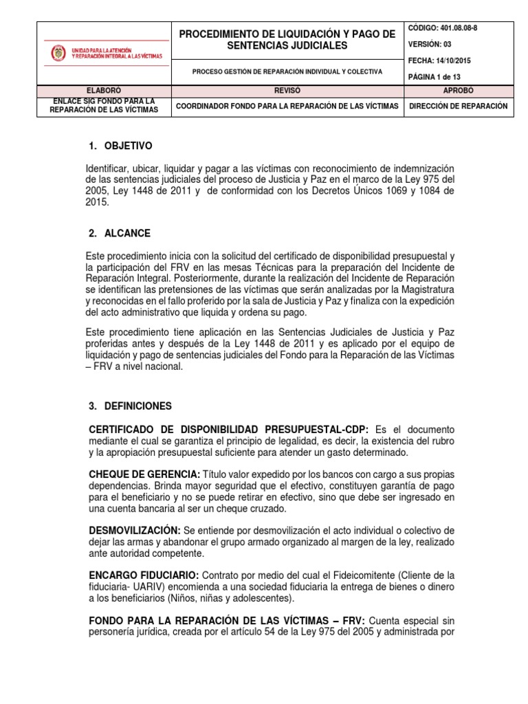 Procedimiento de Liquidacion y Pago de Sentencias Judiciales V3 PDF