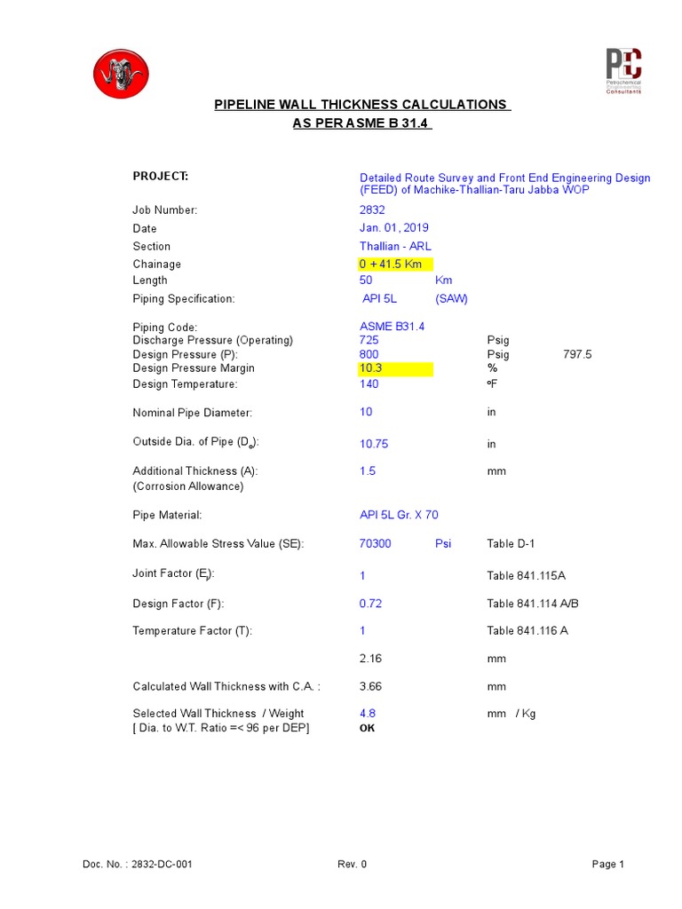 ASME B31.4 Pipeline Thickness Analysis | PDF | Young's Modulus | Pipe ...