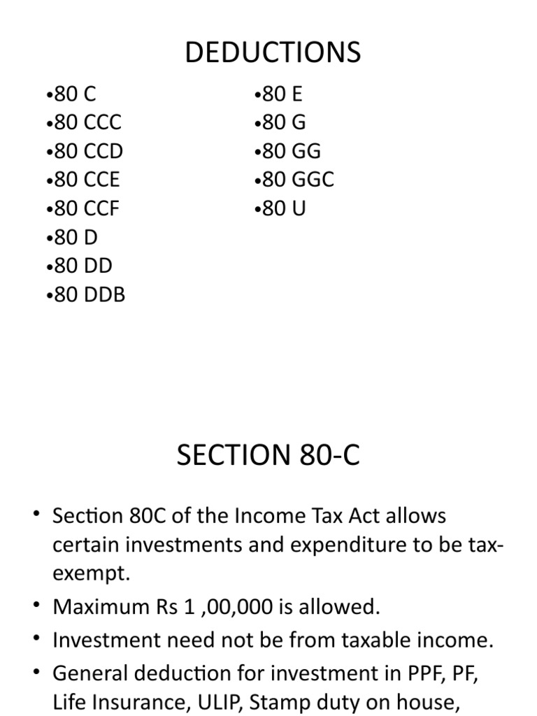 An Overview of Key Tax Deductions Under Sections 80C to 80U of the ...