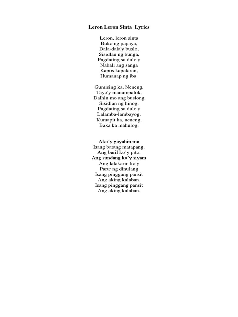 Folk Song Lyrics PDF