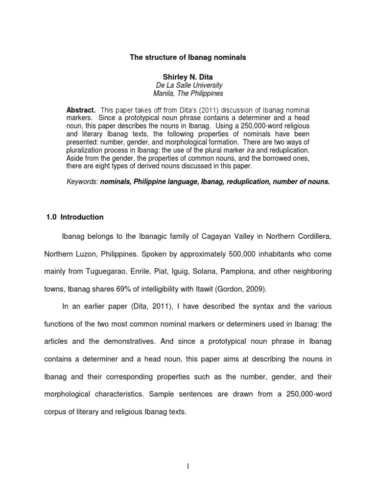 The Structure of Ibanag Nominals PDF Noun Grammatical Gender