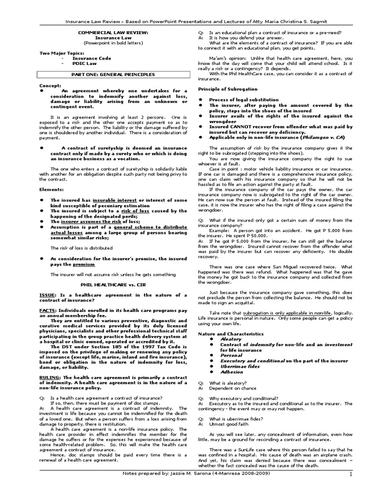 Insurance Law Overview and Principles | PDF | Liability Insurance ...