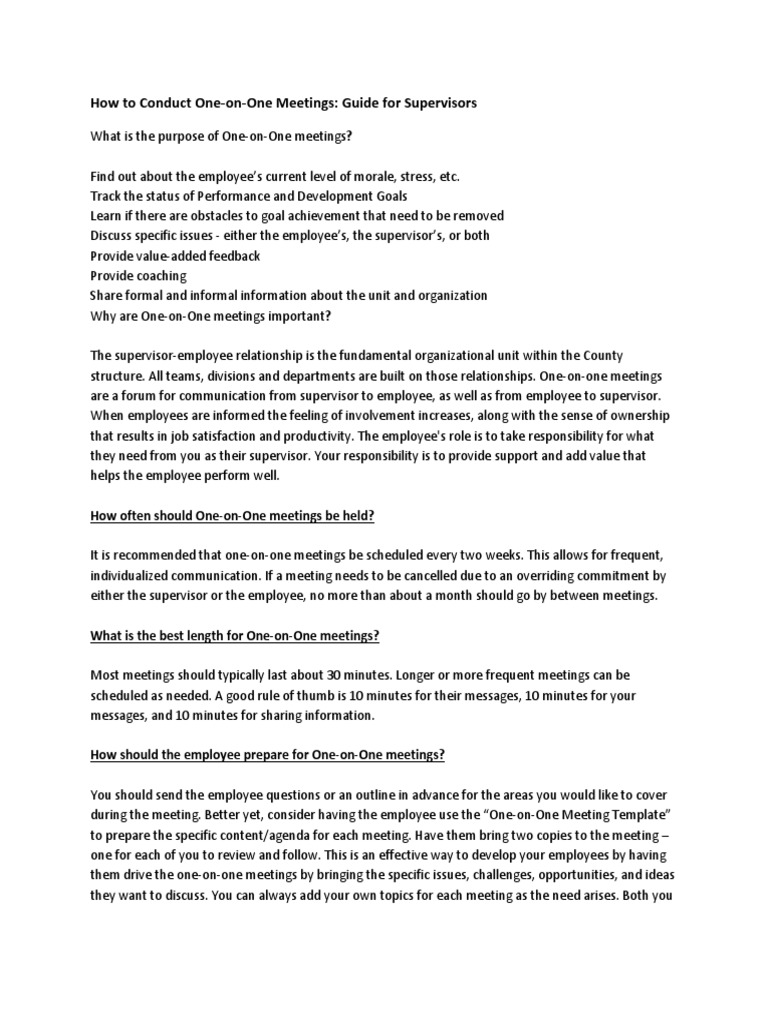 How To Conduct One-ON-ONE MEETING | PDF | Goal | Employment