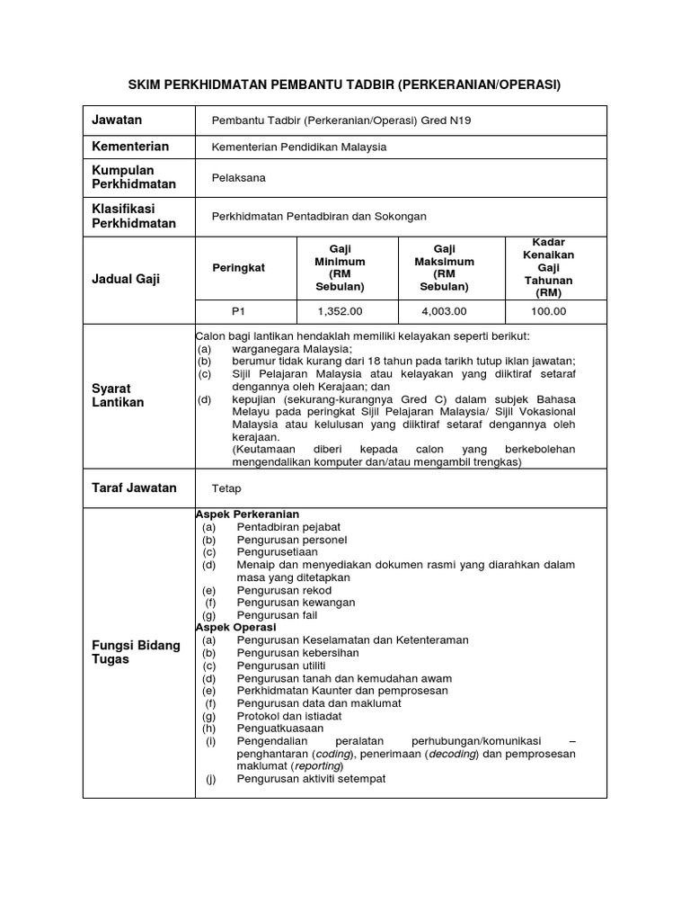 Skop kerja pembantu tadbir n19