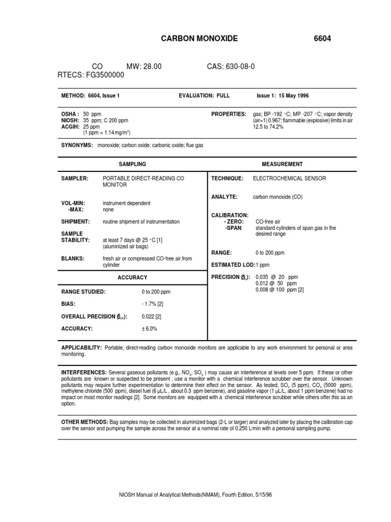 Niosh 6604 PDF | PDF | Carbon Monoxide | Calibration