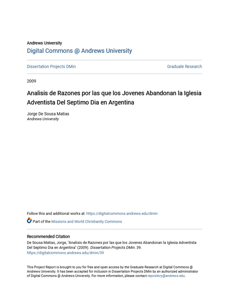 Analisis de Razones Por Las Que Los Jovenes Abandonan La Iglesia PDF ...