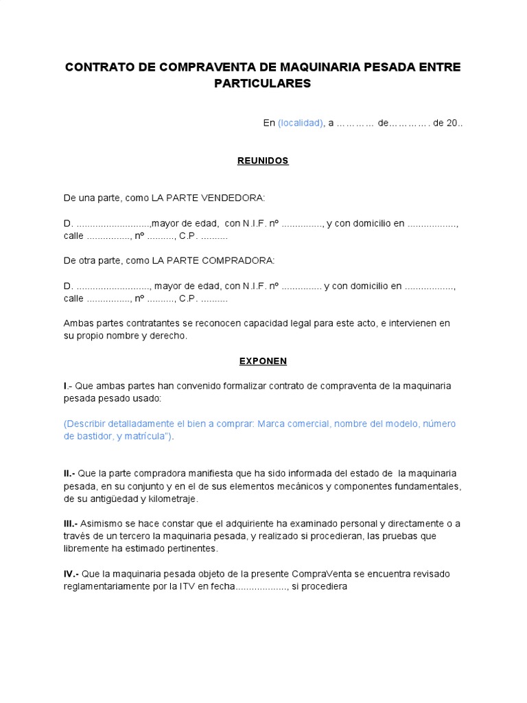 Contrato Compraventa Maquinaria Pesada PDF | PDF | Gobierno | Justicia