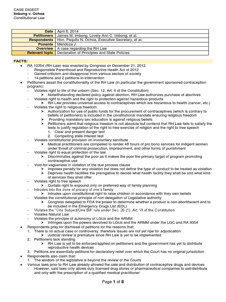 Imbong v. Ochoa PDF Standing (Law) Case Or Controversy Clause