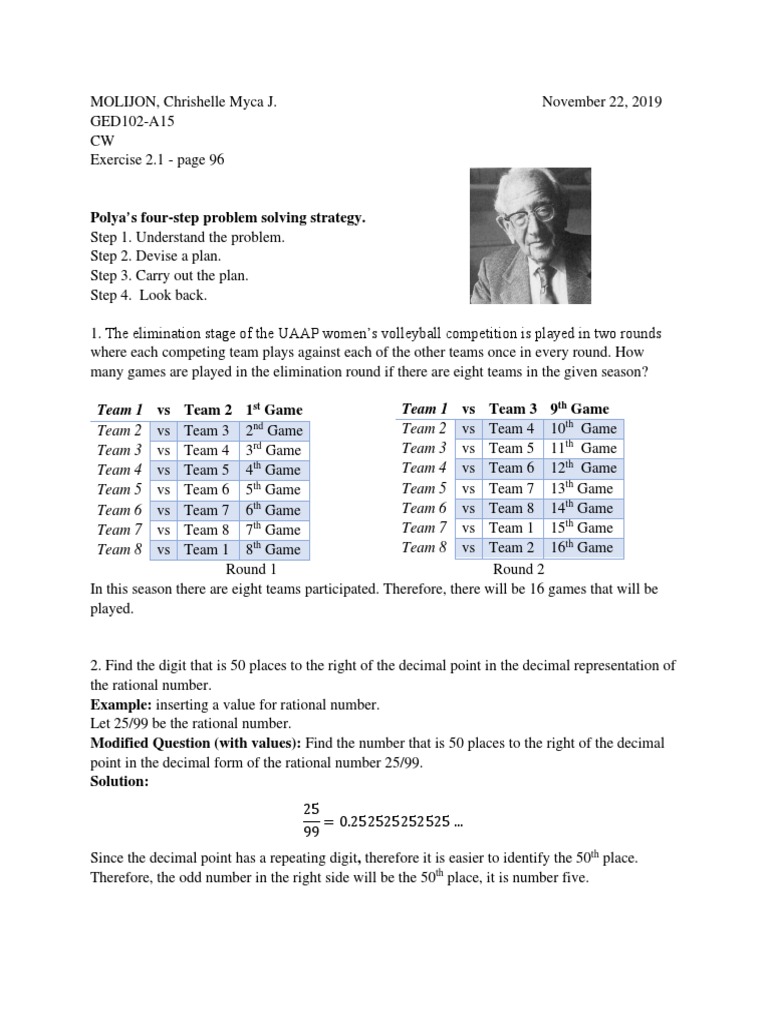 Polya's Problem-Solving Examples | PDF | Numbers | Teaching Mathematics