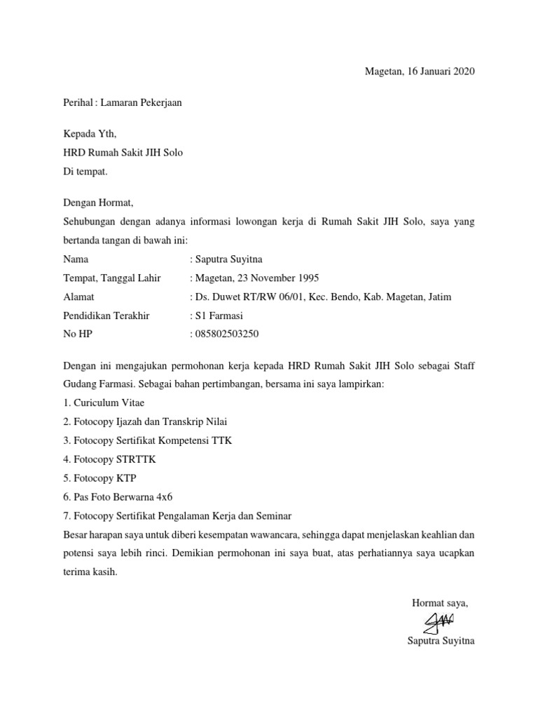 Download 98+ Contoh Surat Surat Lamaran Kerja Di Rumah Sakit Gratis Terbaru