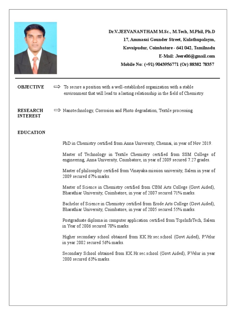 Dr. V. Jeevanantham's Academic Profile | PDF | Academia | Educational ...