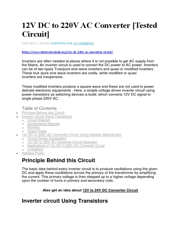 12V DC To 220V AC Converter Design | PDF | Power Inverter | Electrical ...