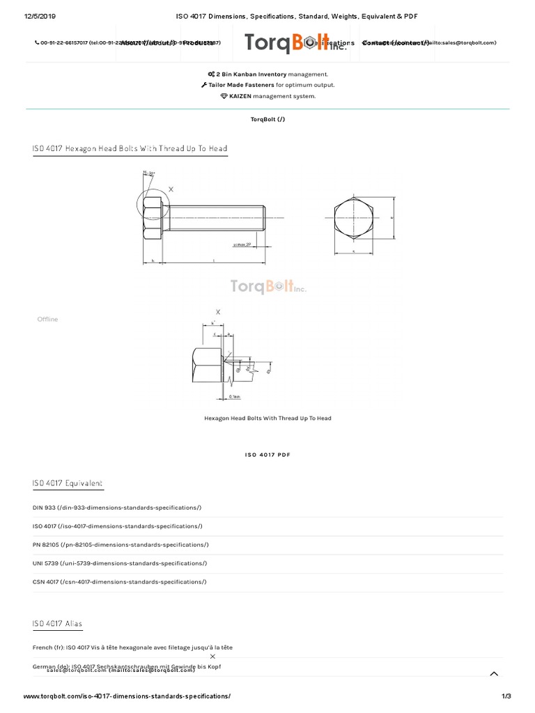 Iso 4017 Dimensions Specifications Standard Weights Equivalent