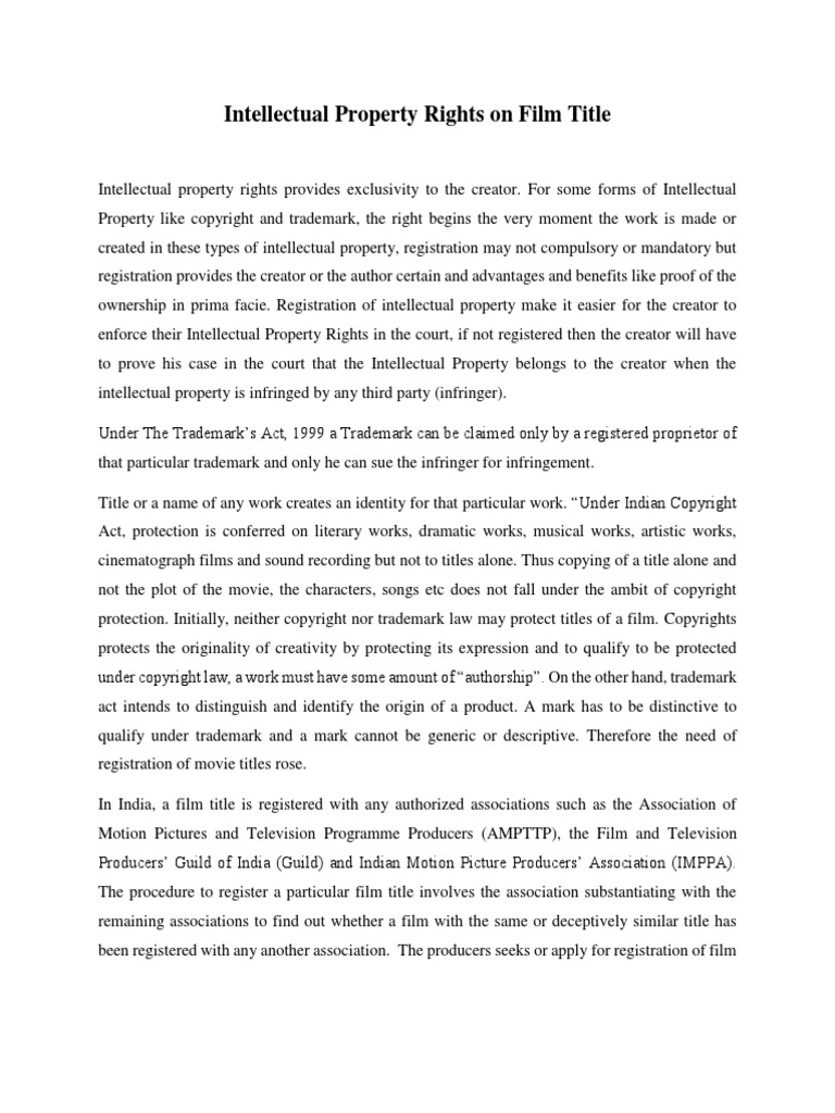 Film Title IP Rights Explained | PDF | Trademark | Intellectual Property