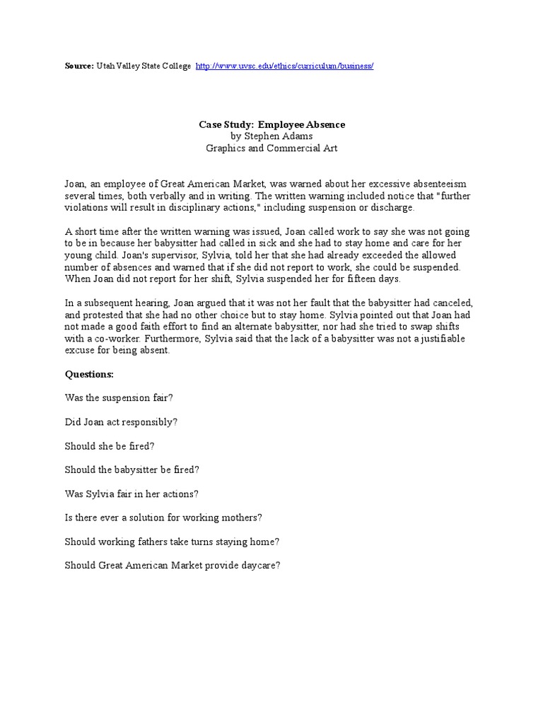 Case Studies - Human Resources and Ethics | PDF | Employment ...
