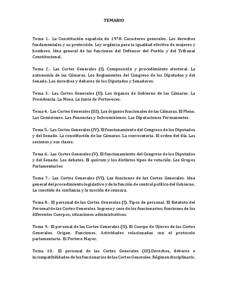 Temario Ujieres - Cortes Generales - 2018 | PDF | Gobierno de españa | sociales
