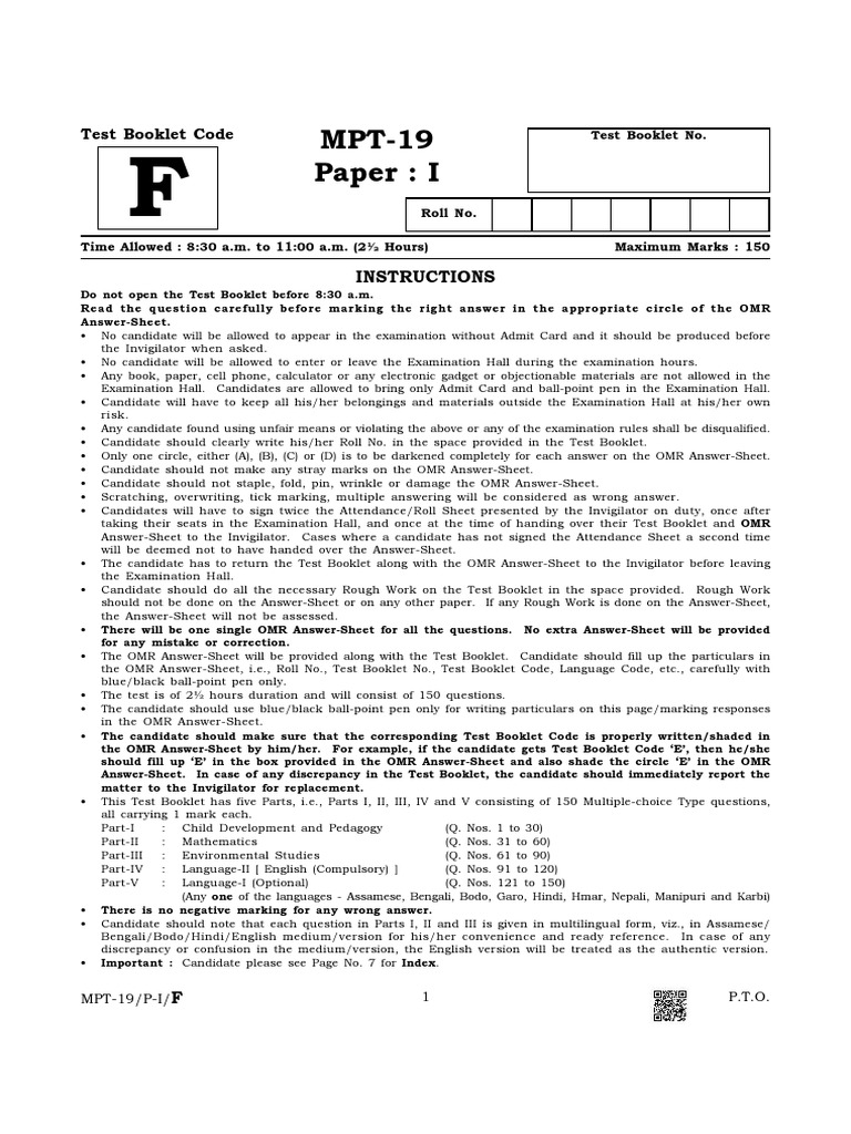 Attachment 32 Mpt 19 Paper I F Pdf Behavioural Sciences Psychology