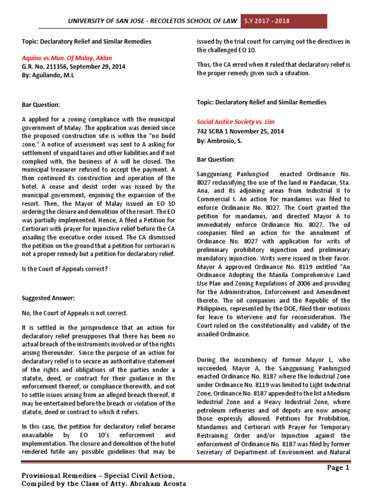 Prov Rem Case Digest PDF Certiorari Judgment (Law)