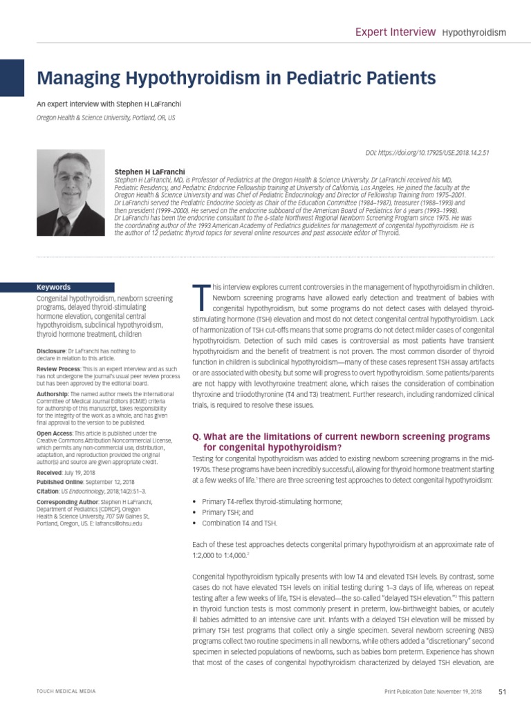 Managing Hypothyroidism in Pediatric Patients | PDF | Hypothyroidism ...