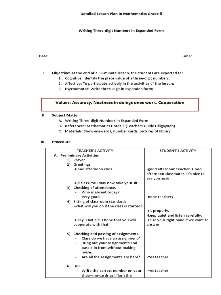 Grade 2 Math: Expanded Form Lesson Plan | PDF | Lesson Plan | Teachers