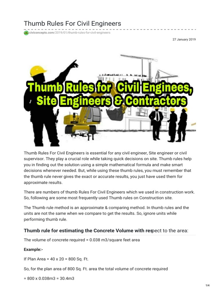 Thumb Rules For Civil Engineers PDF | PDF | Cement | Masonry