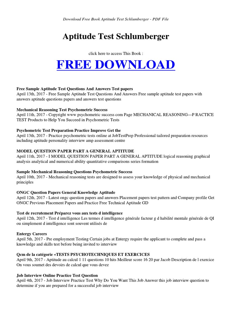 Aptitude Test Schlumberger PDF | PDF | Test (Assessment 