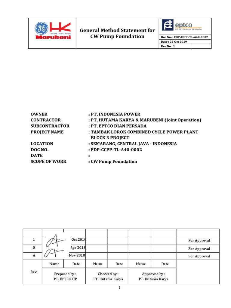 CW Pump Foundation Method Statement | PDF | Deep Foundation | Concrete