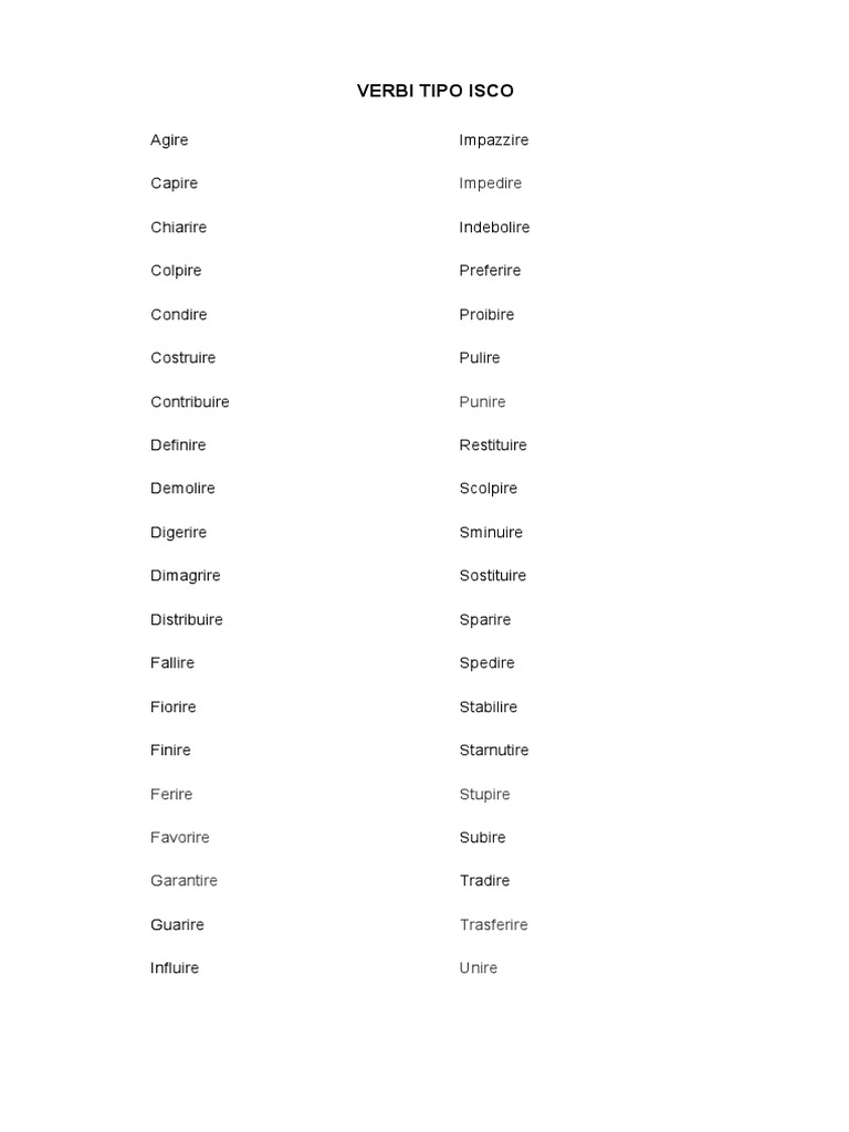 Elenco Dei Verbi Tipo Isco PDF | PDF