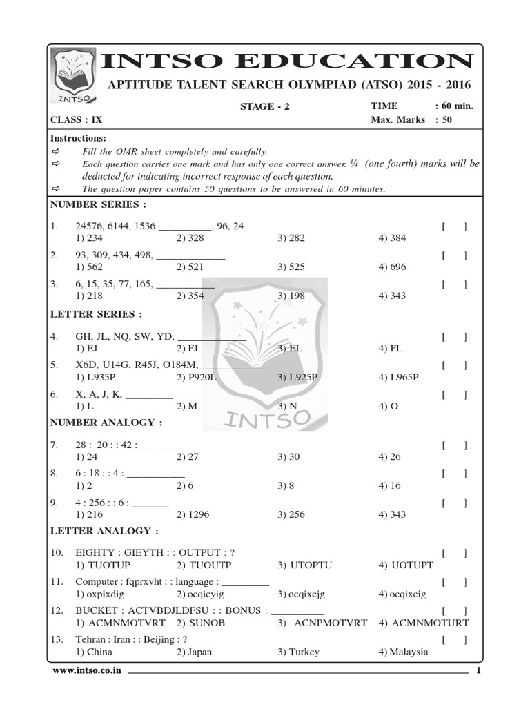 Analysis of an aptitude test for class 9 students focused on number and