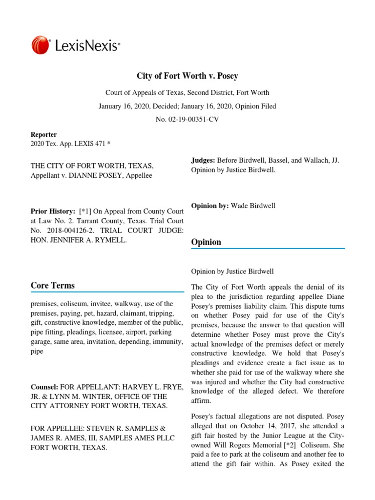 Fort Worth Court of Appeals Clarifies Application of Texas Tort Claims Act PDF Tort Appeal