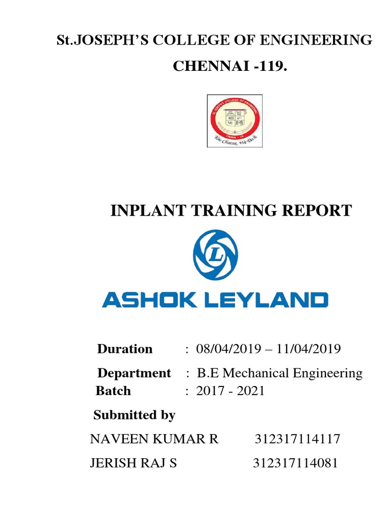 Inplant Training Report Ashok Leyland Hosur PDF Axle Sheet Metal