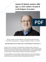 Un Libro Su Carmelo Di Bartolo, Pioniere Della Bionica e Design. Lo IED Celebra I 40 Anni Di Carriera Del Designer Ricercatore