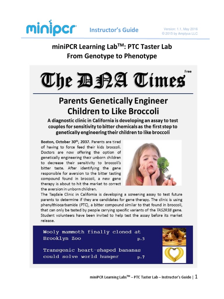 MiniPCR PTC Lab Teachers Guide v1.1 | PDF | Agarose Gel Electrophoresis ...