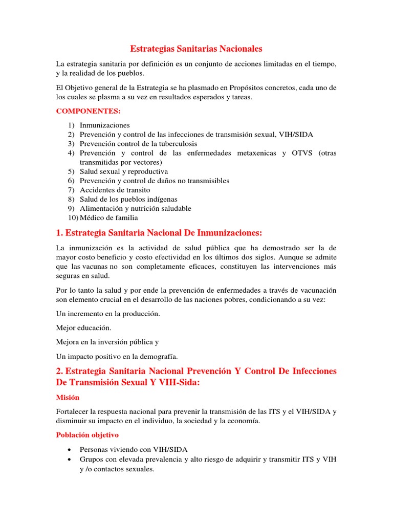 Estrategias Sanitarias Nacionales en Salud | PDF | VIH / SIDA | La ...