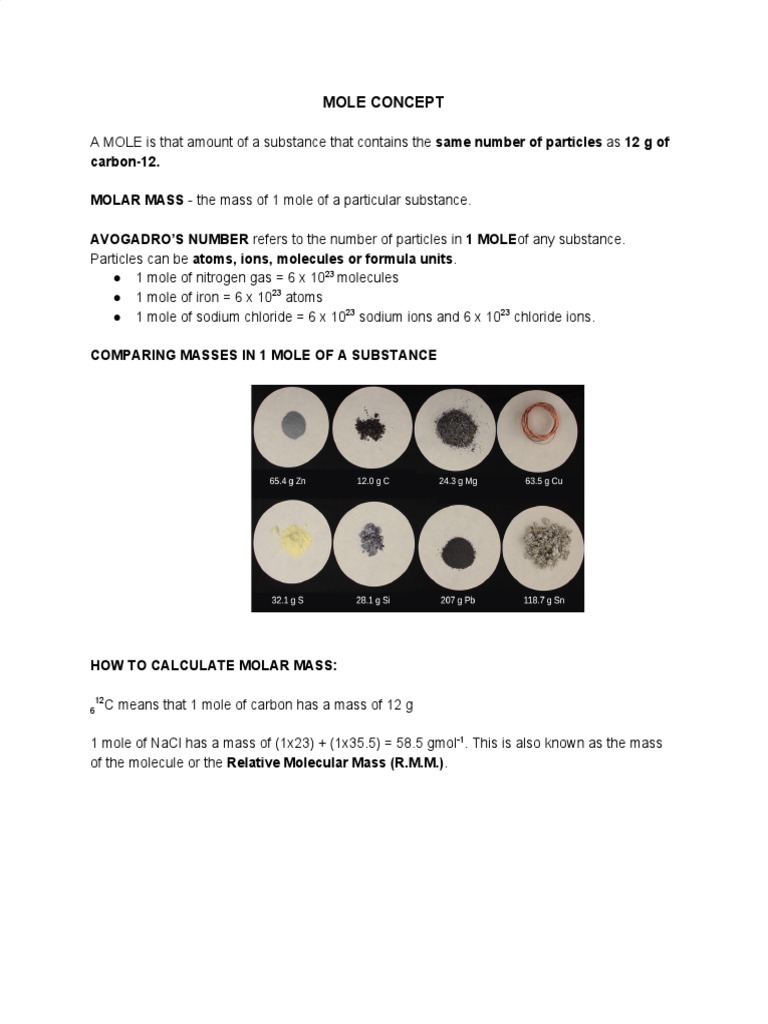 Mole Concept PDF | PDF | Mole (Unit) | Solution