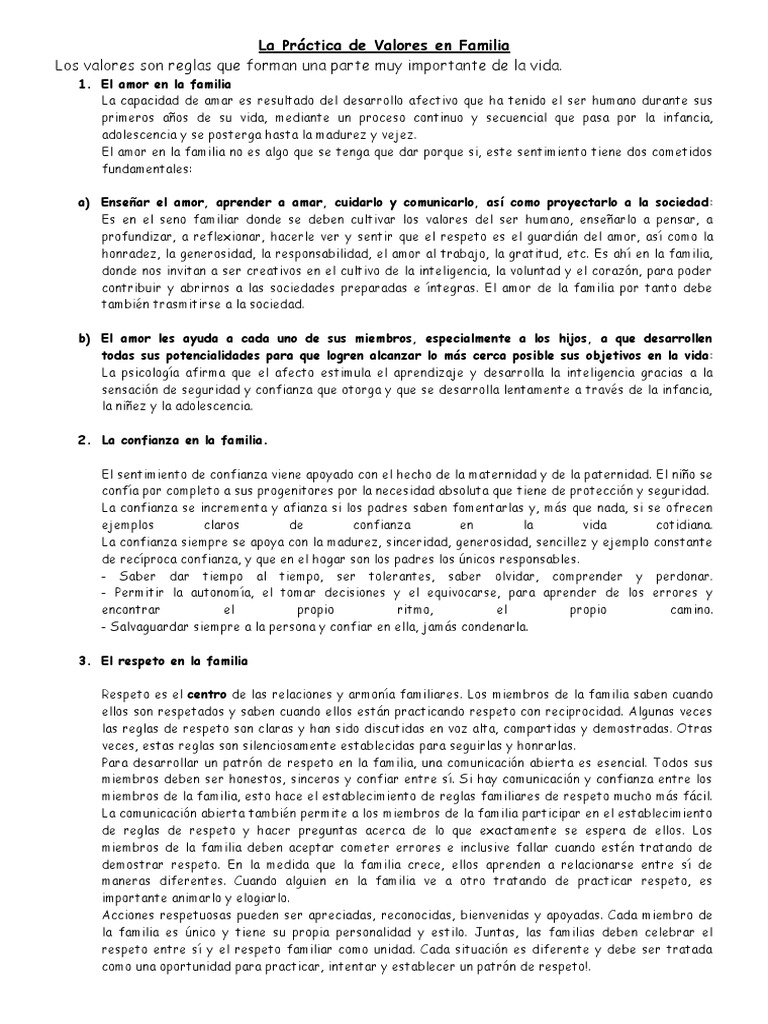 Valores Fundamentales en la Familia | PDF | Familia | Obediencia ...