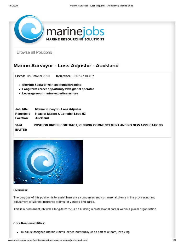 Marine Surveyor Loss Adjuster Auckland Marine Jobs PDF Cargo