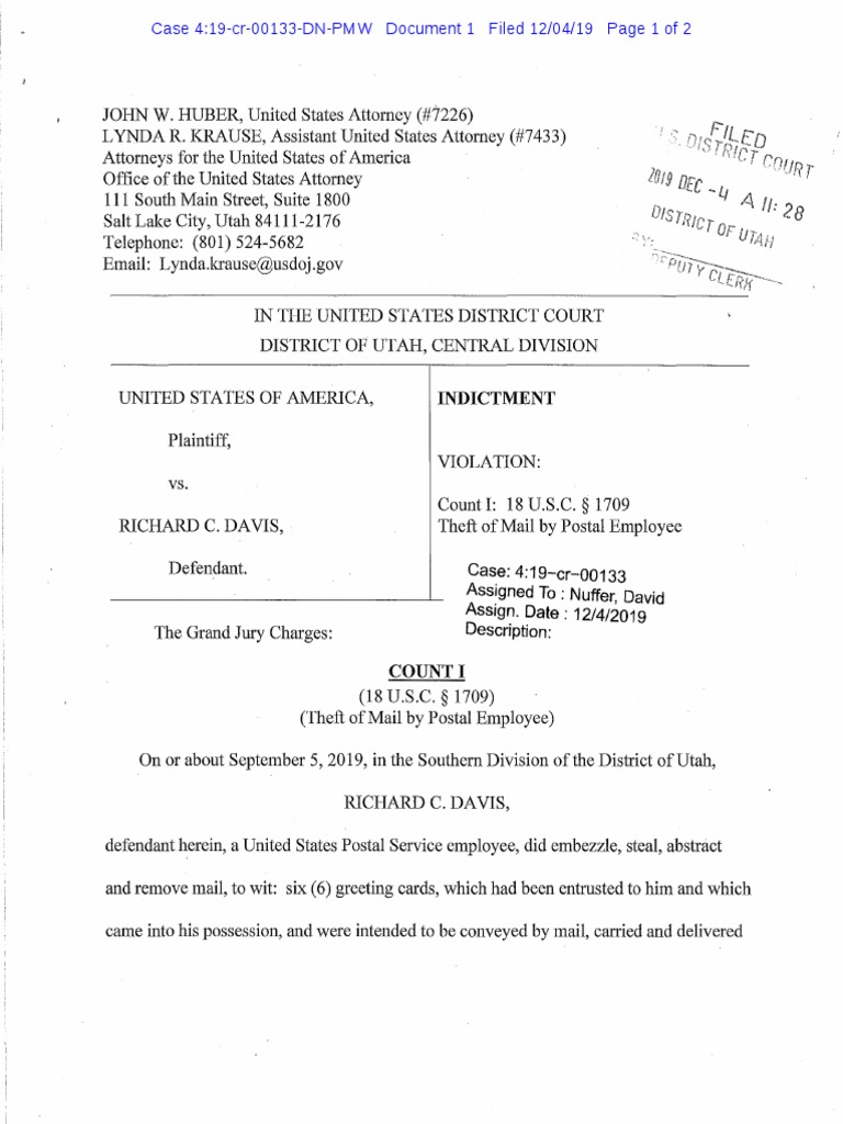 Richard Davis Indictment | PDF | Indictment | United States Attorney