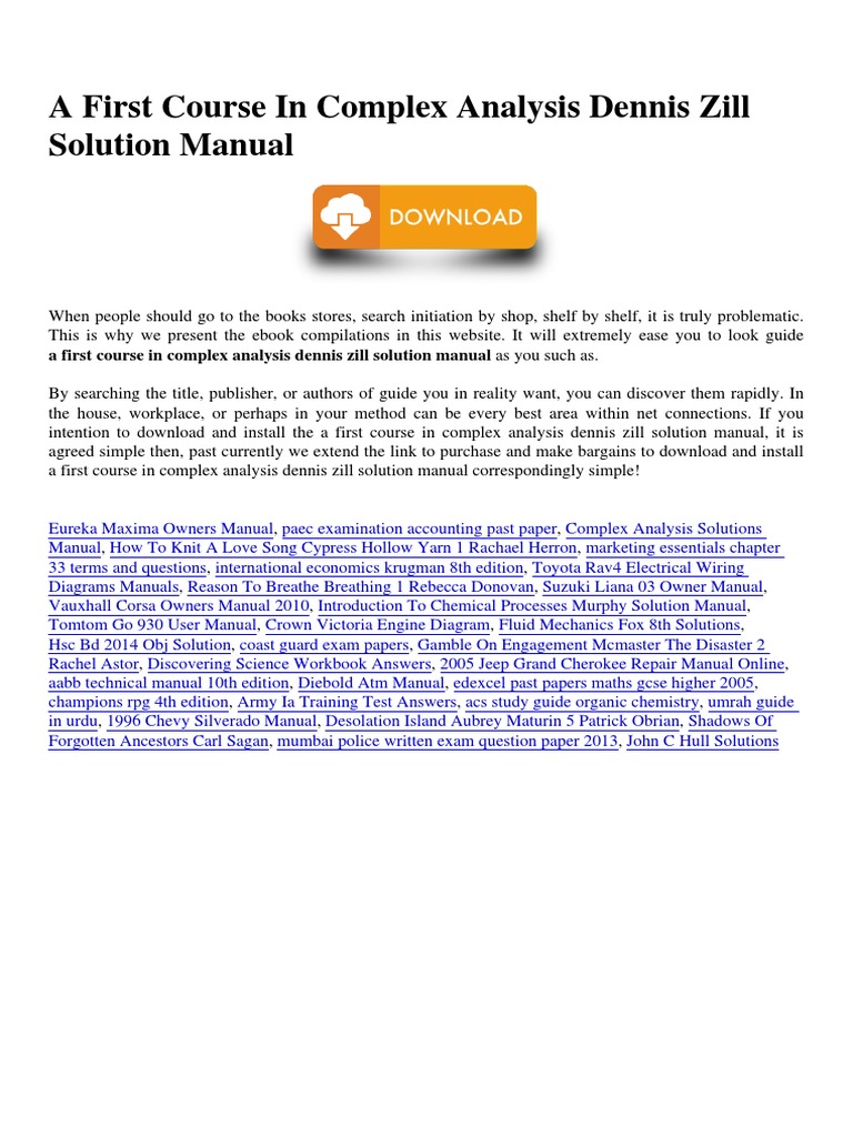 Zill's Complex Analysis Solution Manual | PDF